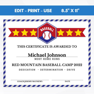 end of season baseball award certificate template school youth club baseball participation award